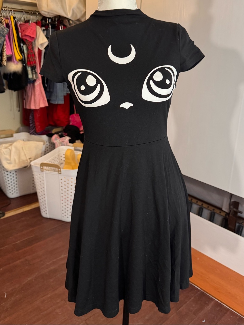 KILLSTAR BLACK CAT SKATER DRESS INDIE SLEAZE 2010s  ☠️🖤